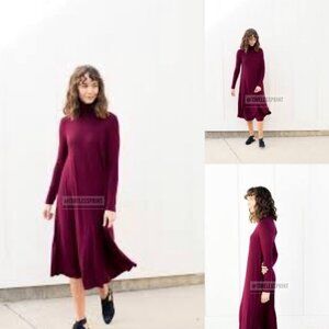 Burgundy Long Sleeve Long Tunic Dress